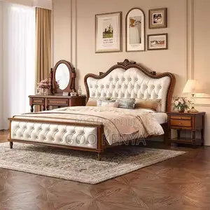 Home Bed; Mahogany King Bed With Leather Headboard and Footboard