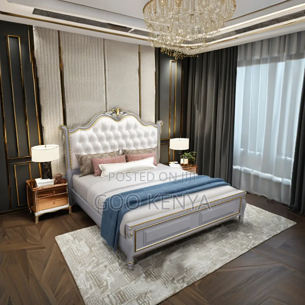 Home Bed; Solid Mahogany King Bed With Leather Head