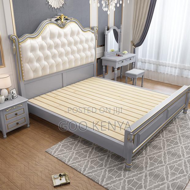 Home Bed; Solid Mahogany King Bed With Leather Head - thumbnail 4