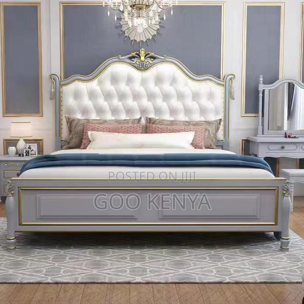 Home Bed; Solid Mahogany King Bed With Leather Head - thumbnail 5