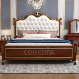 Home Bed; Solid Mahogany King Bed With Leather Head