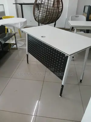 Executive White Office Desk With Black Modesty Panel
