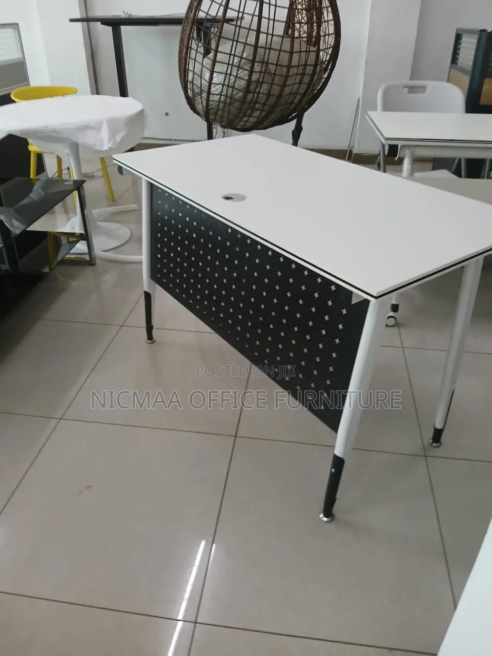 Executive White Office Desk With Black Modesty Panel