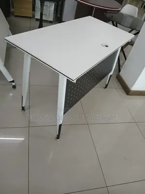 Executive White Office Desk With Black Modesty Panel