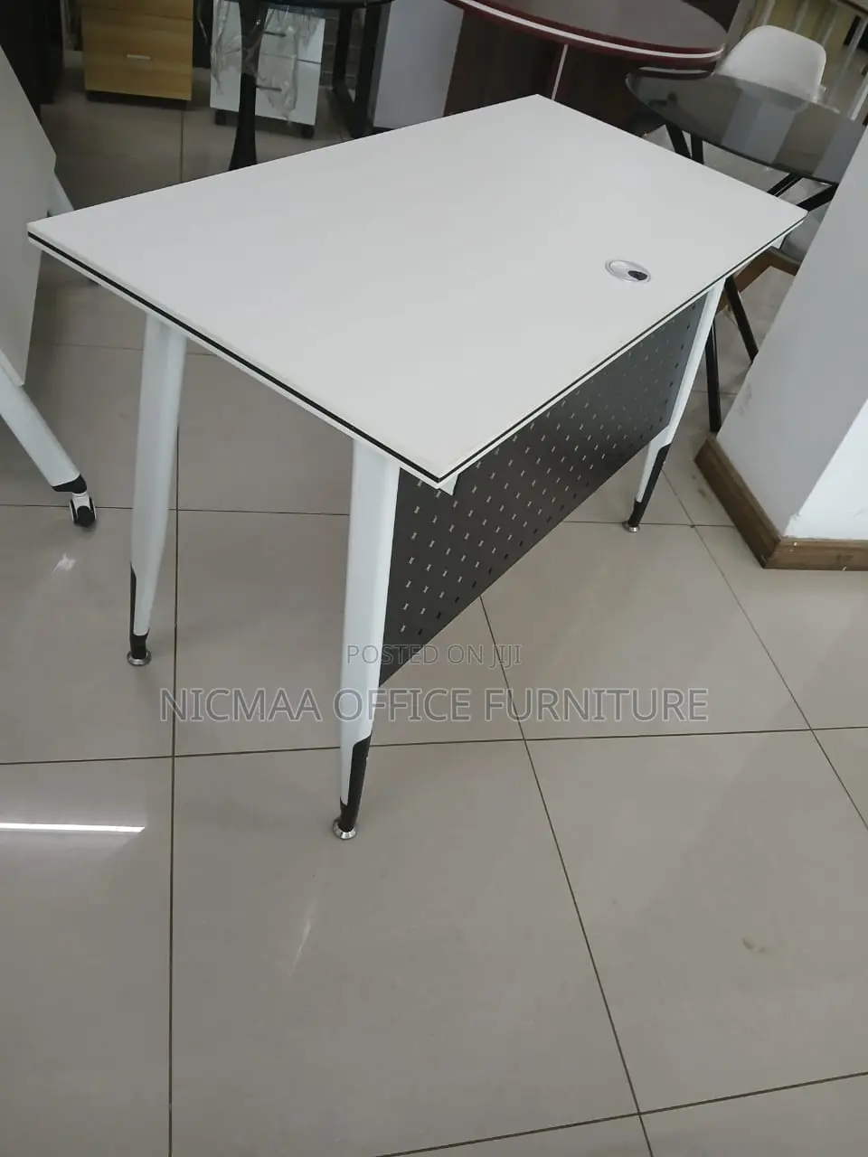 Executive White Office Desk With Black Modesty Panel