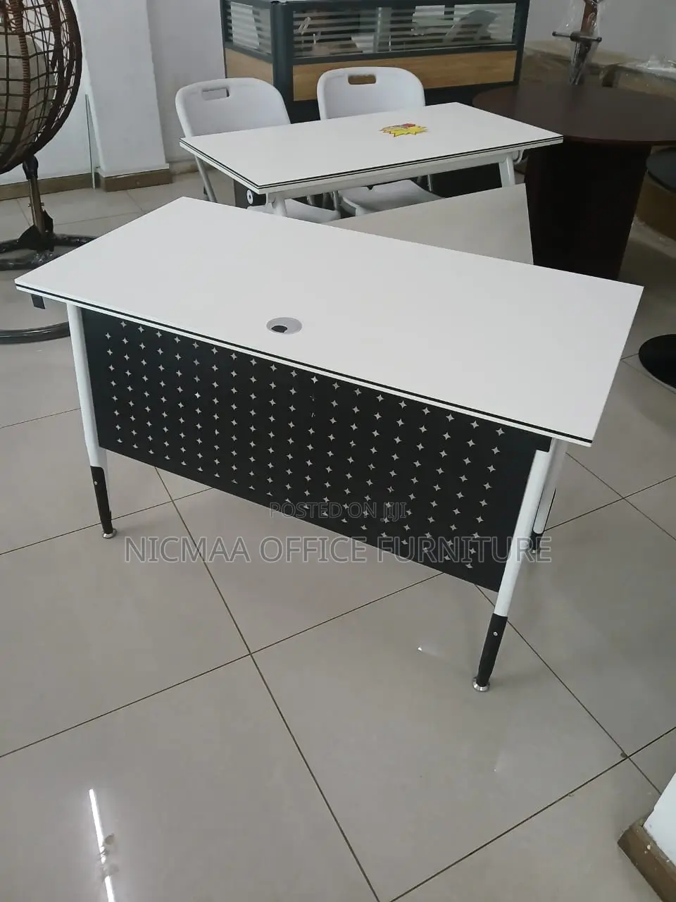 Executive White Office Desk With Black Modesty Panel