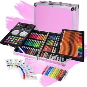 Portable Aluminum Art Supplies Set for Kids, Case Art Kit (Pink) -
