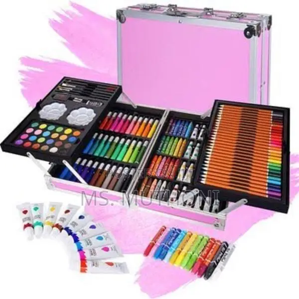 Portable Aluminum Art Supplies Set for Kids, Case Art Kit (Pink) -