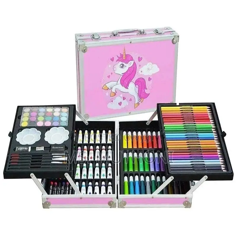 Portable Aluminum Art Supplies Set for Kids, Case Art Kit (Pink) -