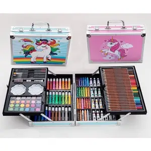 Portable Aluminum Art Supplies Set for Kids, Case Art Kit (Pink) -