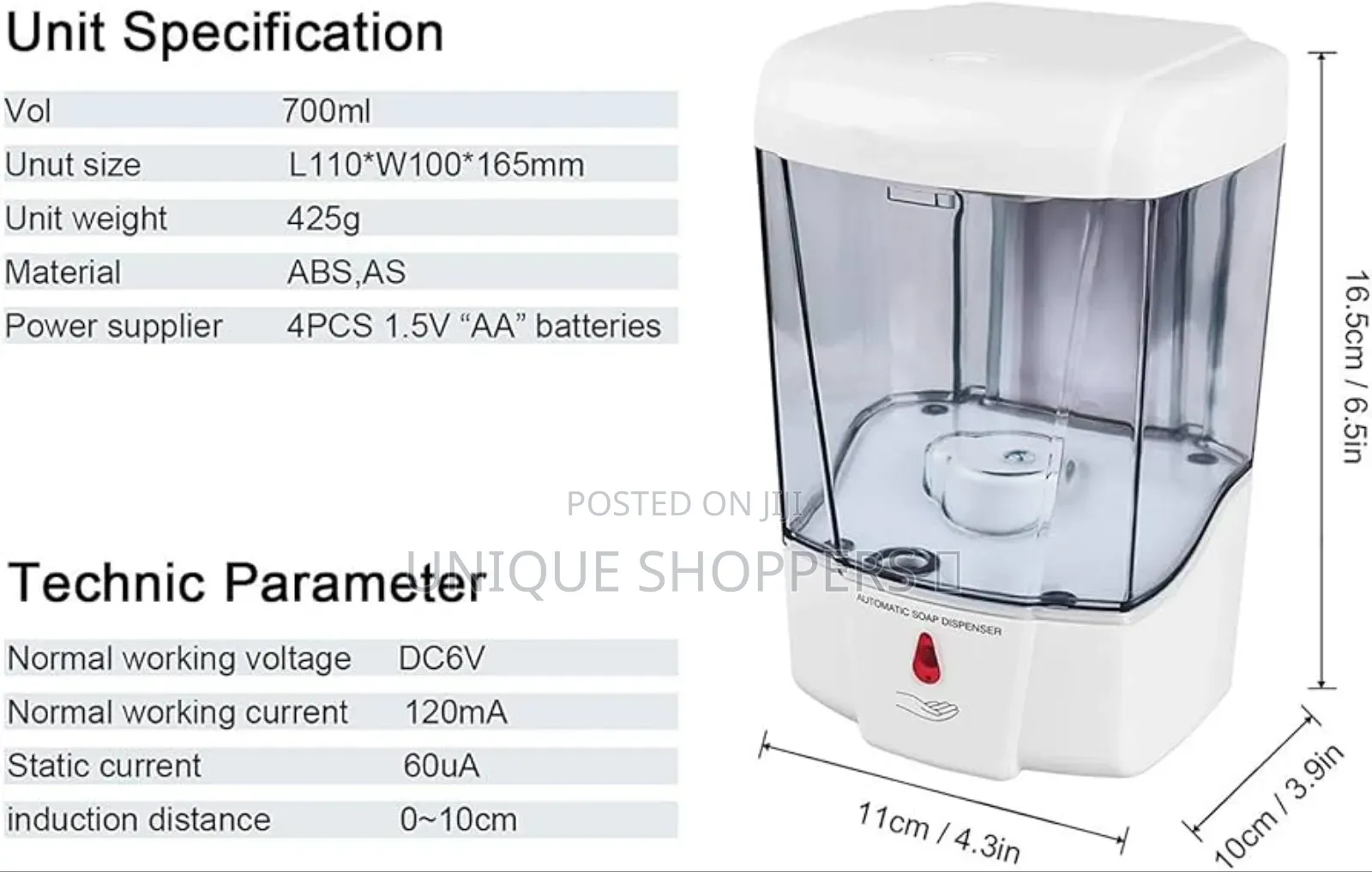 700ml Automatic Soap Dispenser or Touchless Sanitizer Dispenser