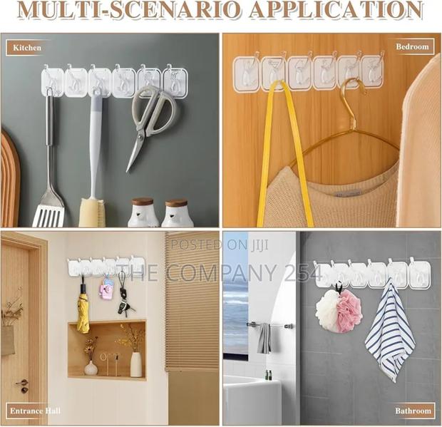 *Wall-Mounted 6 Row Sticky Hook, Home Storage Tools, Wwall Hanger - thumbnail 3