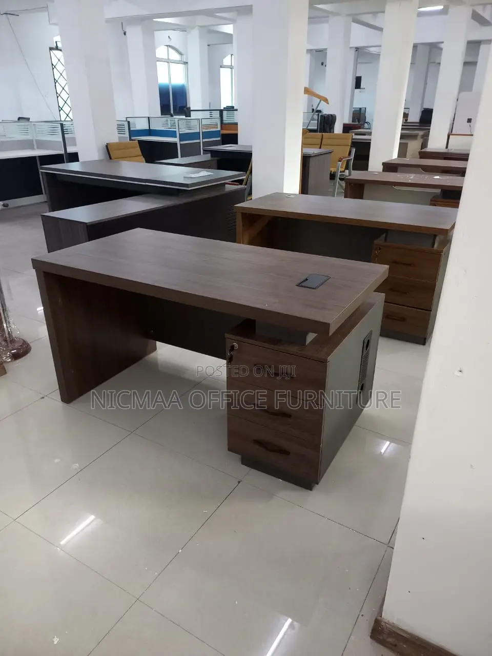 Dark Wood Finish With Built-in Power Access Desk