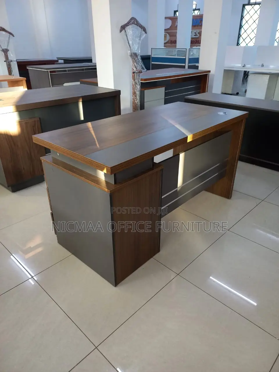 Dark Wood Finish With Built-in Power Access Desk