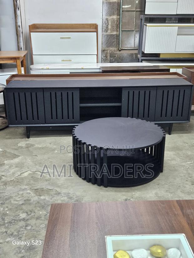 Black Perforated Tv Stand Table - main view