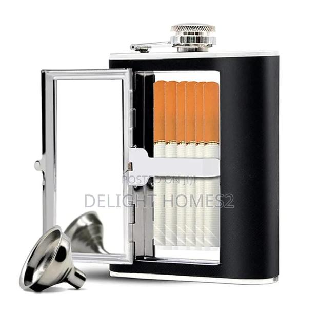 Stainless Steel Hip Flask With a Hidden Cigarette Storage_re - main view