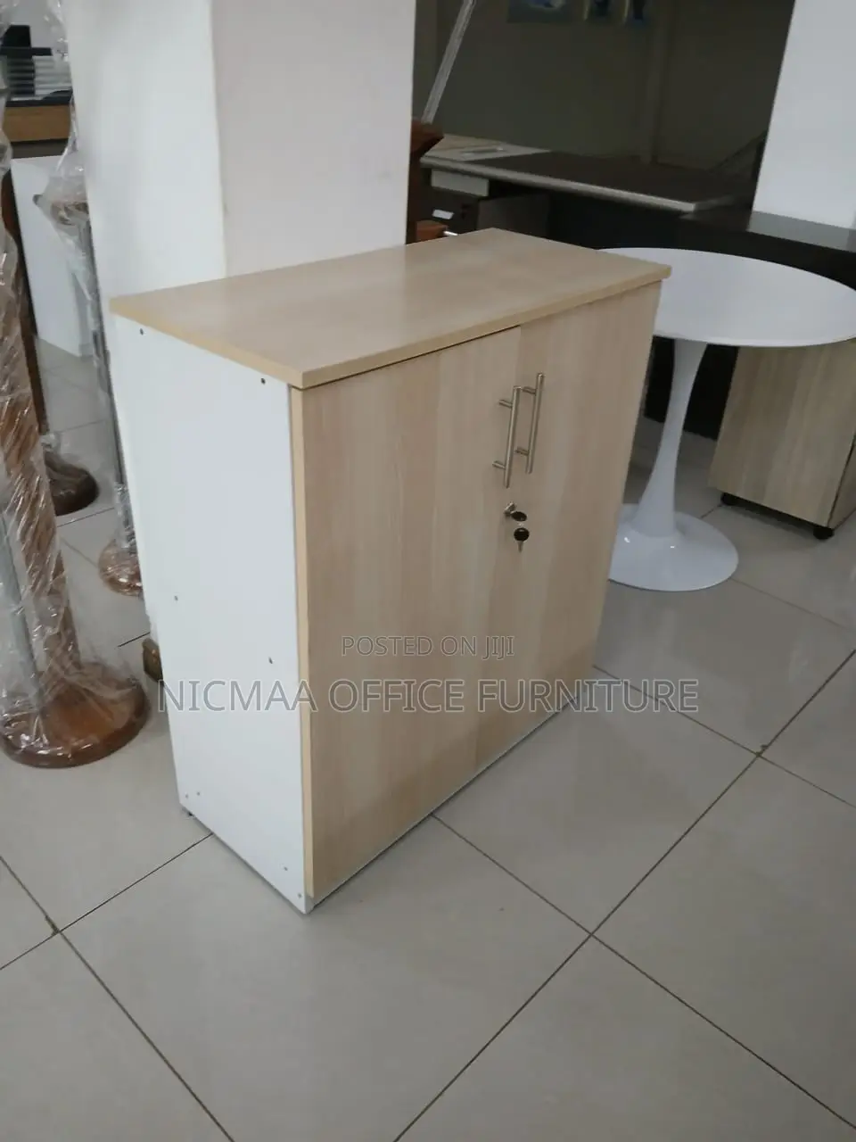 Two-Tone Finish Modern Lockable Storage Cabinet
