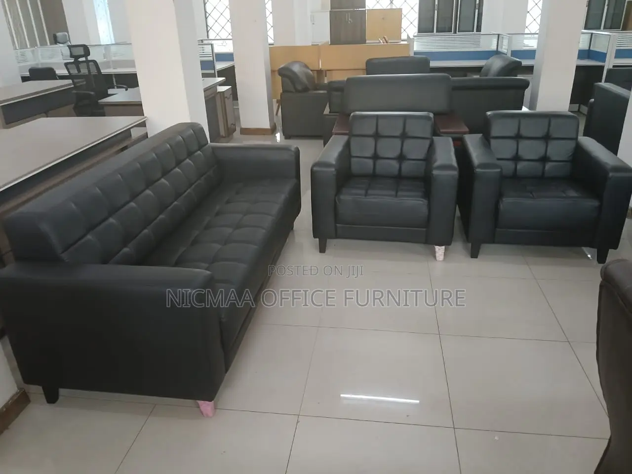 5-Seater Executive Black Leather Sofa Set