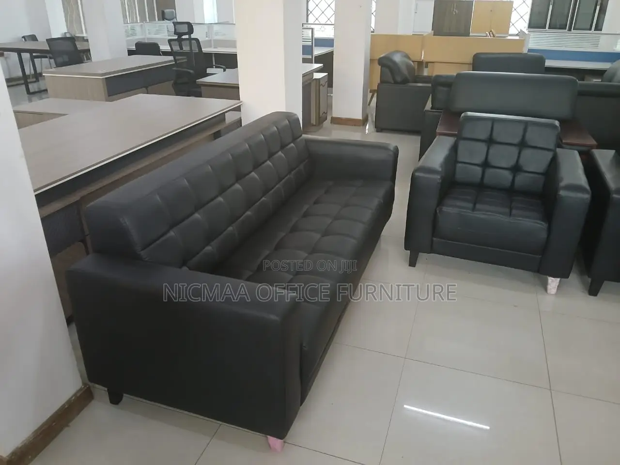 5-Seater Executive Black Leather Sofa Set