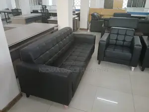 5-Seater Executive Black Leather Sofa Set