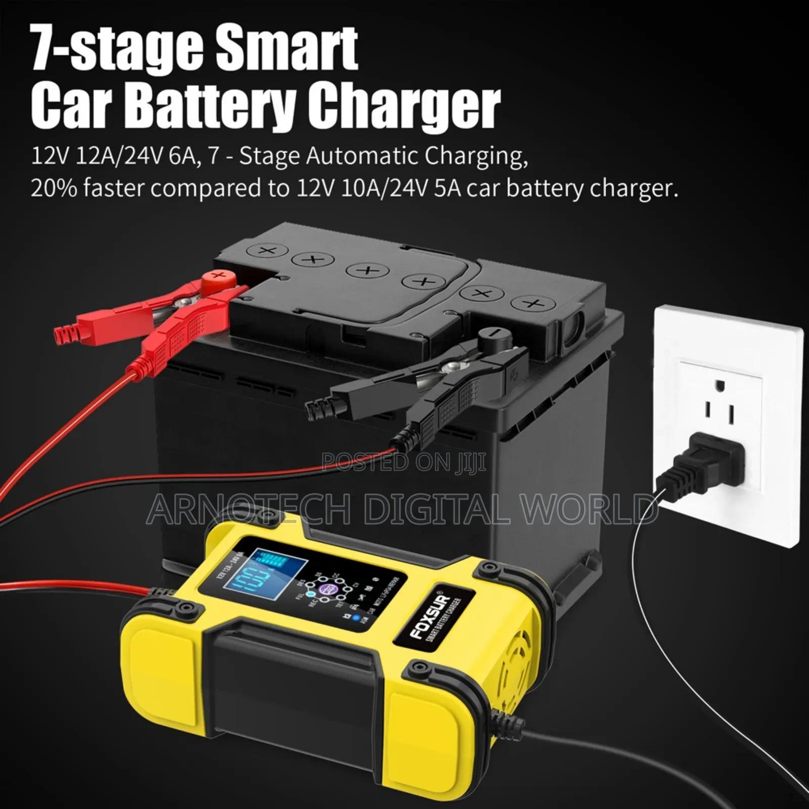 Foxsur 12v/24v LCD Pulse Repair Battery Charger