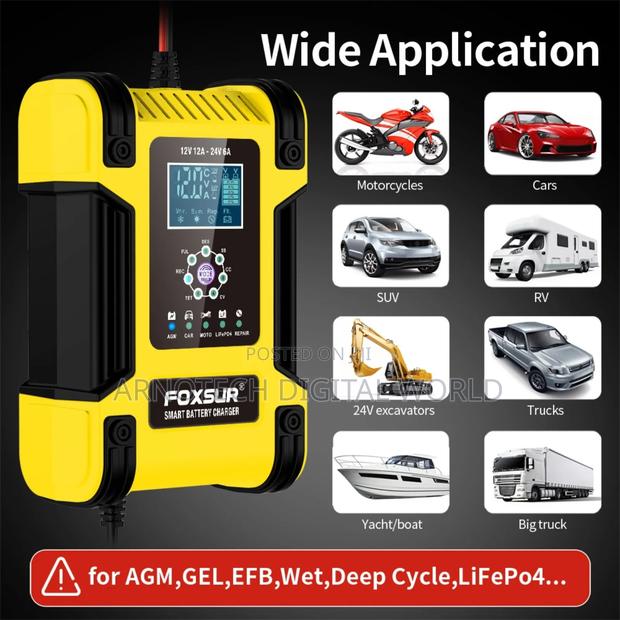 Foxsur 12v/24v LCD Pulse Repair Battery Charger - thumbnail 2