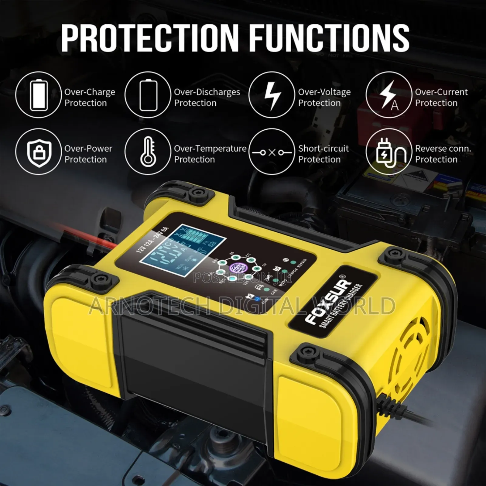 Foxsur 12v/24v LCD Pulse Repair Battery Charger