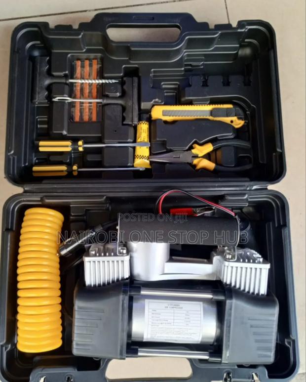 Compact Tire Inflator With Complete Repair Tools