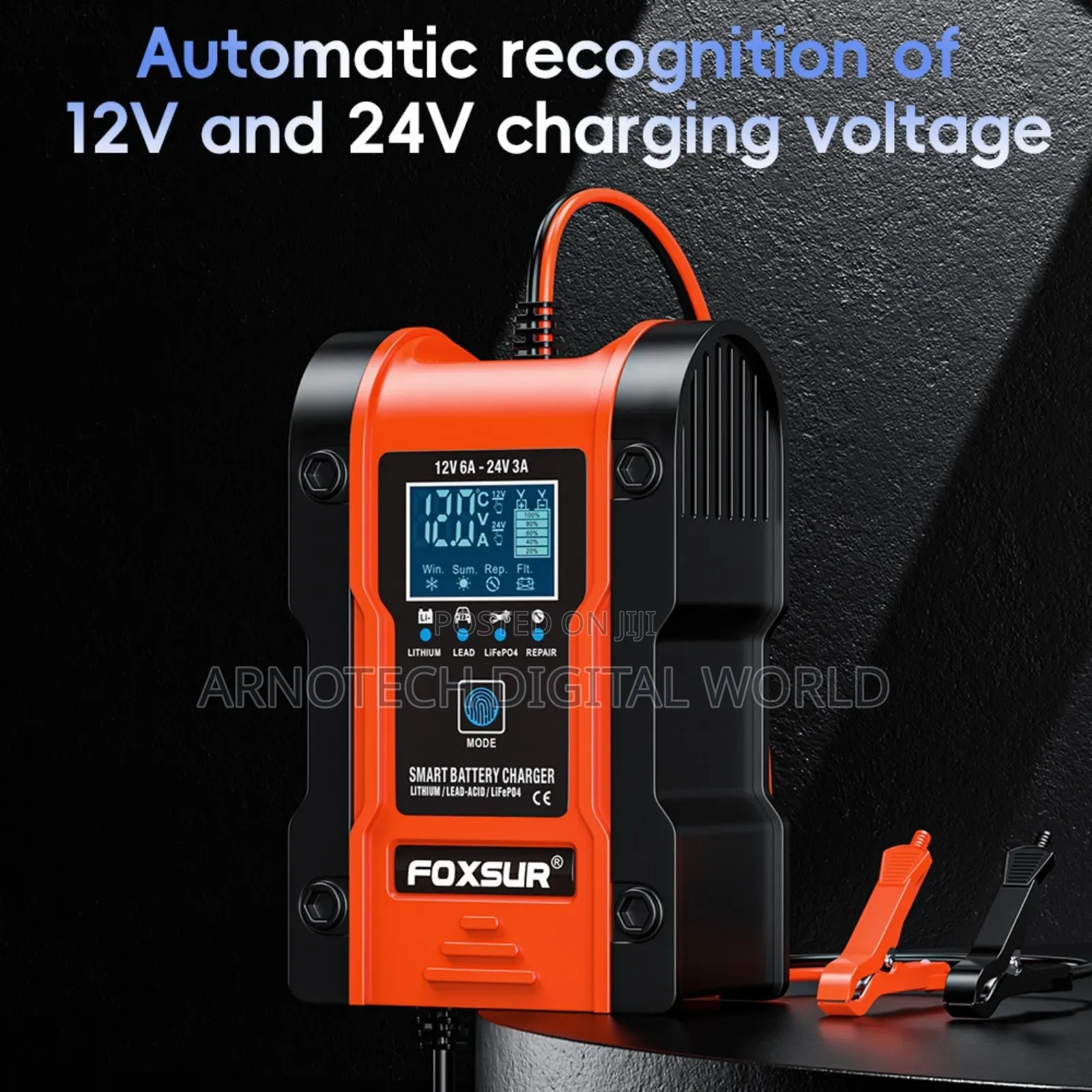 Foxsur Automatic 12v/24v LCD Pulse Repair Battery Charger