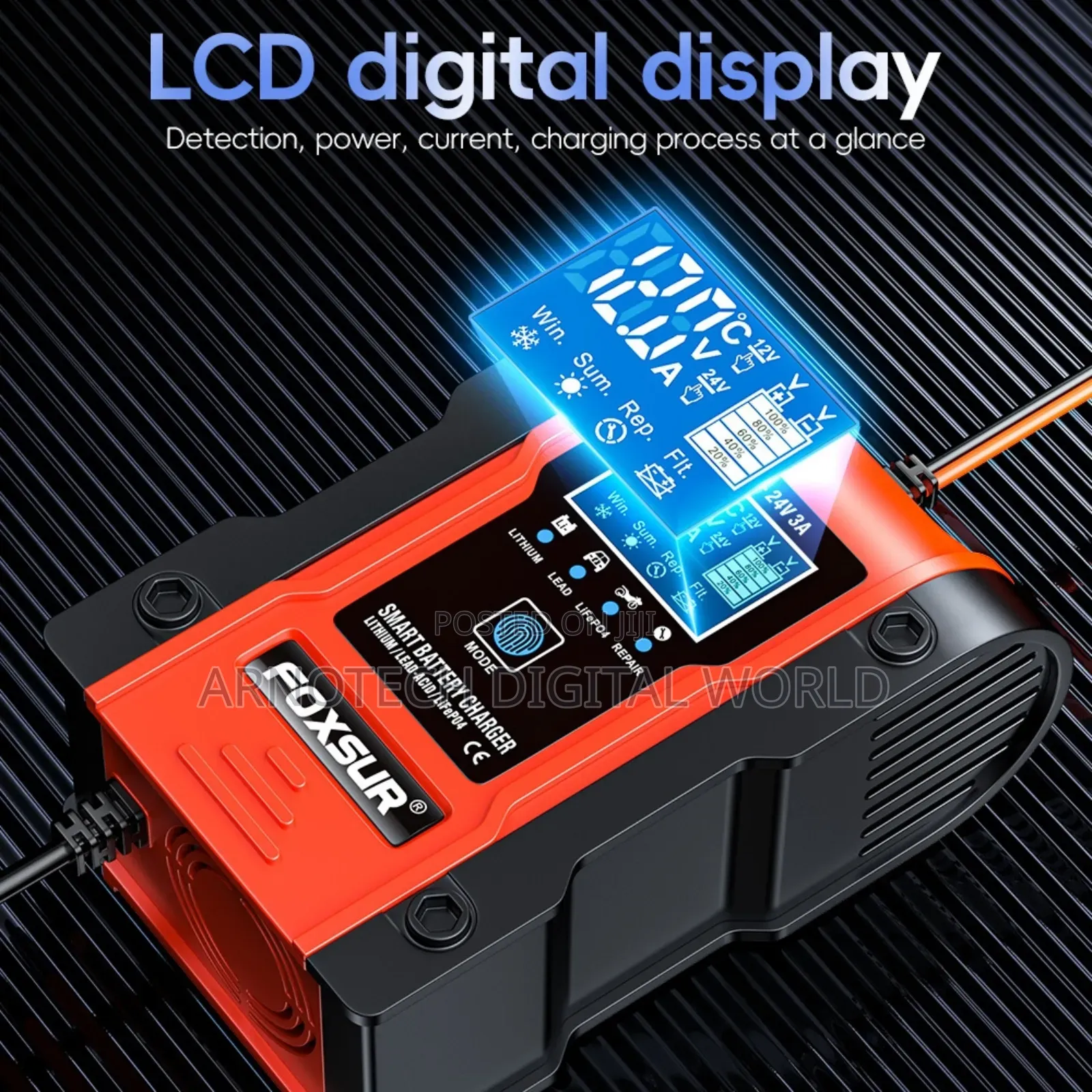 Foxsur Automatic 12v/24v LCD Pulse Repair Battery Charger