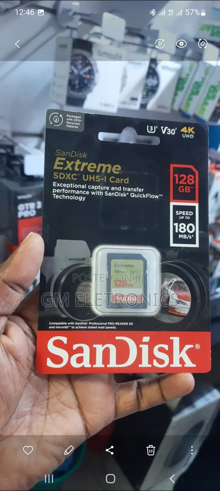 Sandisk 128gb Extreme Camera Memory Card.