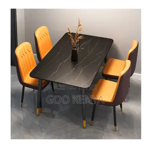 Home Dining Set;4-Seater Black Marble Dining Table With Velvet Chairs