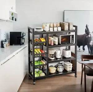 Multifunctional Strong Metallic Kitchen Rack With Movable Wheels
