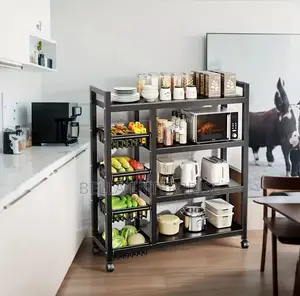 Multifunctional Strong Metallic Kitchen Rack With Movable Wheels