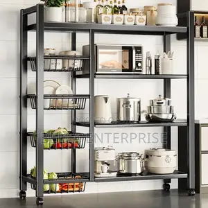 Multifunctional Strong Metallic Kitchen Rack With Movable Wheels