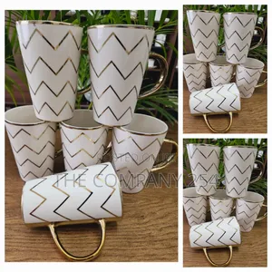 Zigzag Design Gold Mug in Stock 6pcs