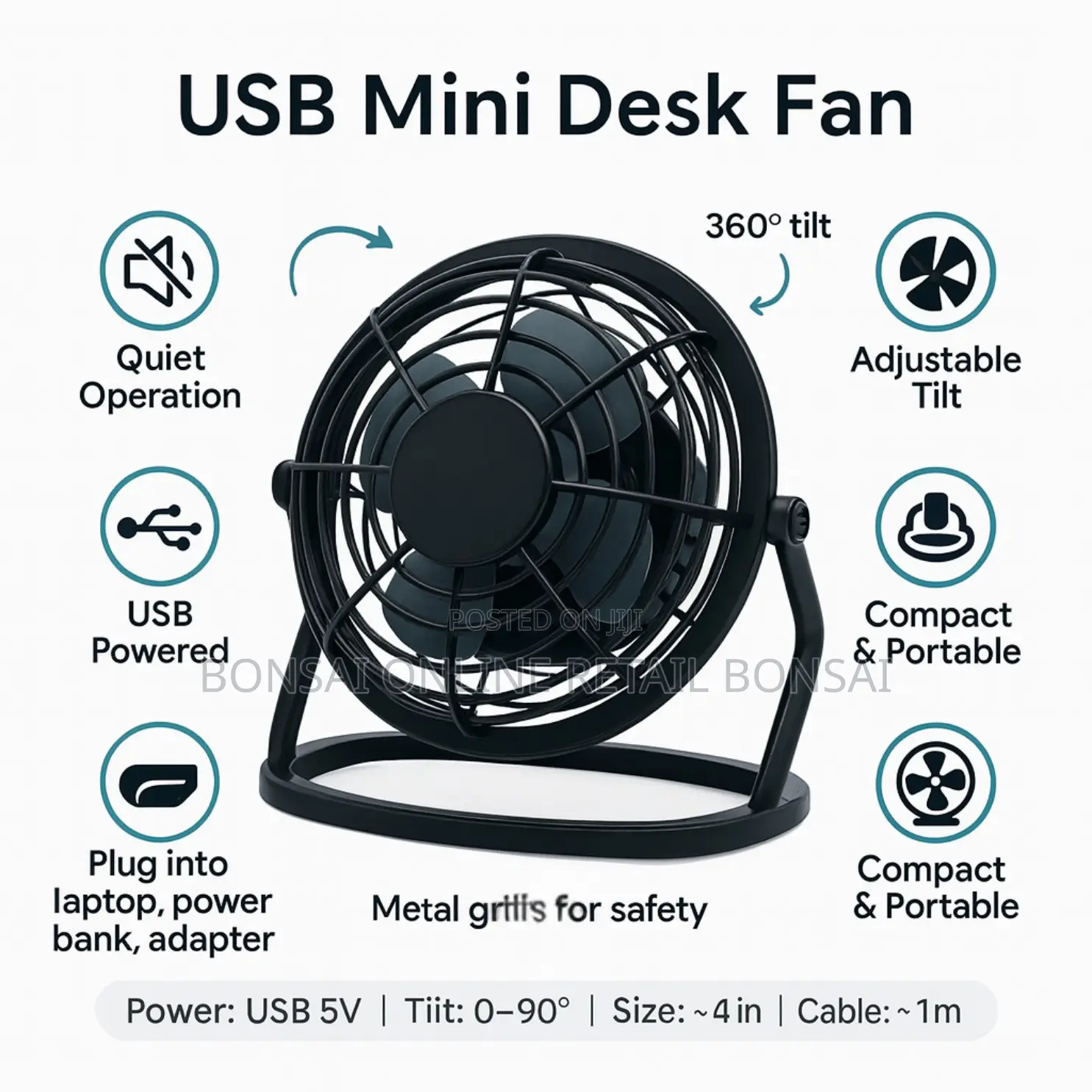 Usb Mini Desk Fan – 4 Inch Portable Silent Cooling Fan Office Home
