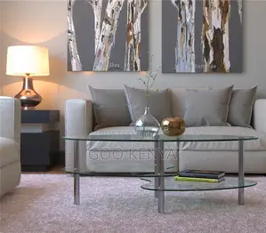 Home Table; Oval Glass Coffee Table With Modern Base