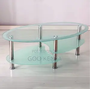 Home Table; Oval Glass Coffee Table With Modern Base