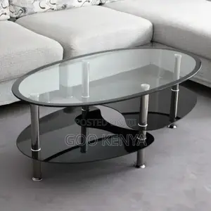 Home Table; Oval Glass Coffee Table With Modern Base