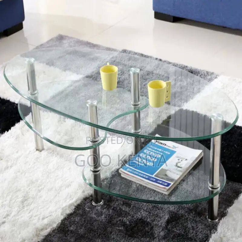 Home Table; Oval Glass Coffee Table With Modern Base