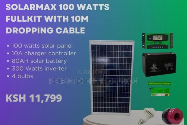 Solarmax Full Solar Kit 100watts With 10m Dropping Cable - main view