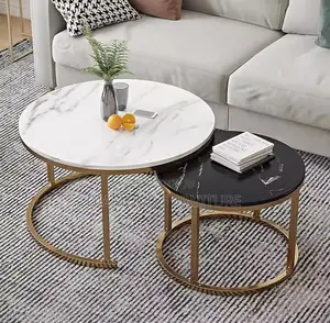 Office Furniture; 2 Round Wooden Nesting Coffee Tables for Living Room