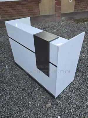 Glossy White With Black Accent Executive Reception Desk