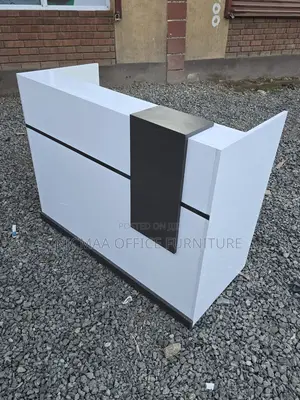 Glossy White With Black Accent Executive Reception Desk