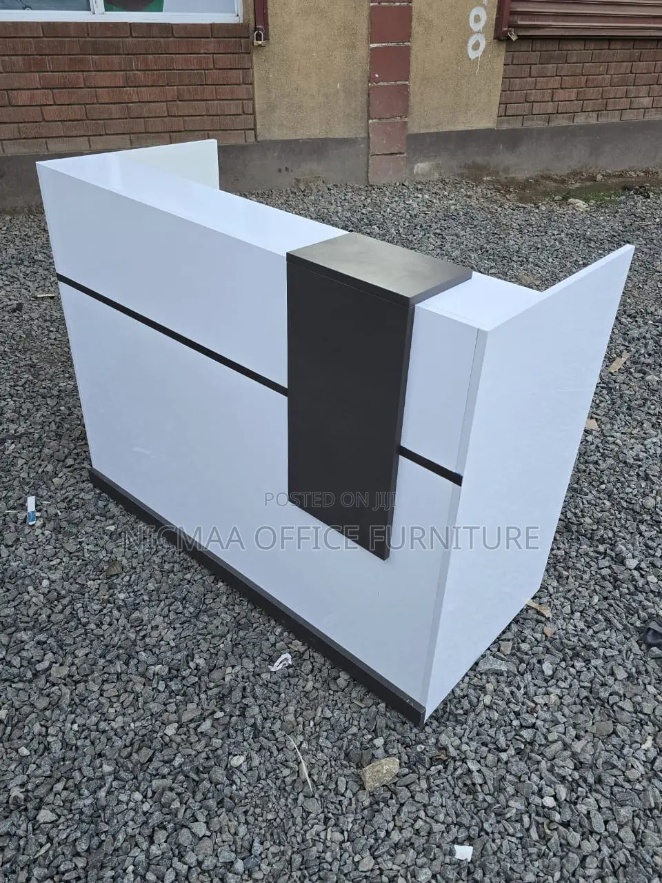 Glossy White With Black Accent Executive Reception Desk