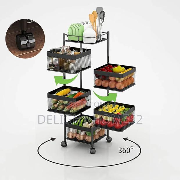 5layer Multi-Purpose Mesh Rotating Trolley Storage Organizer_jk - thumbnail 3
