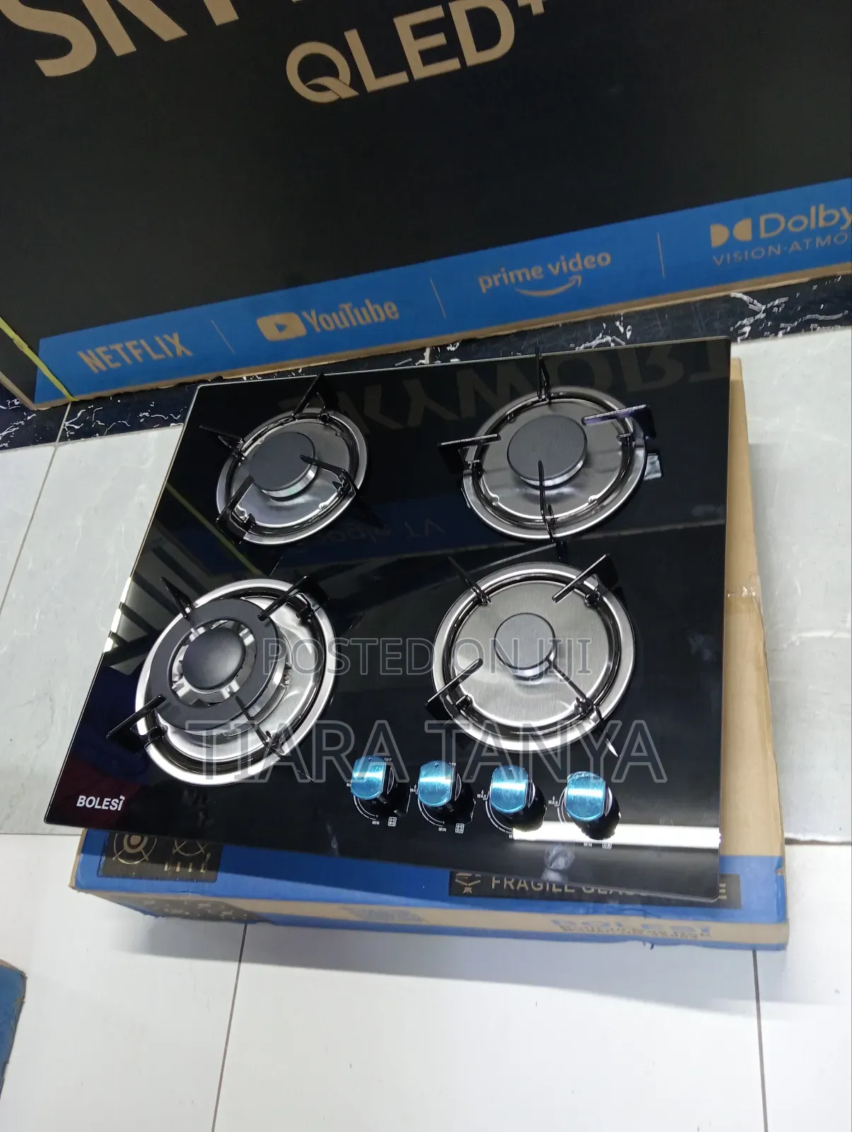 Bolesi Built in Hob 4 Gas Cooker Black With Glass(Wok)