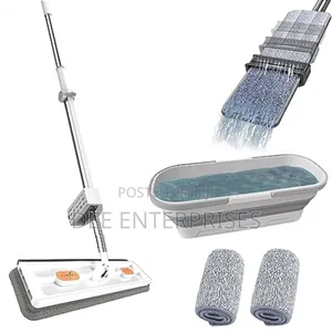 Self Wringing Hand Wash Free Flat Mop With Foldable Bucket