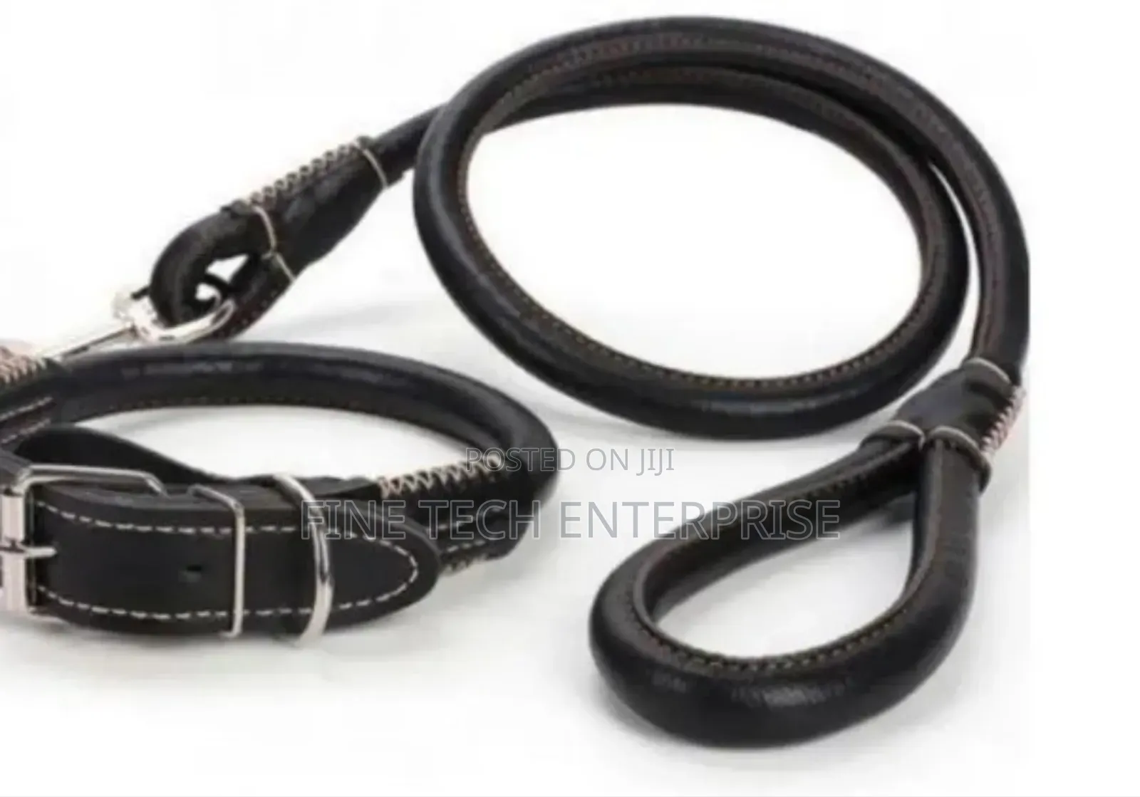 Complete Set Easy Grip Rolled Up Leather Dog Collar and Leash